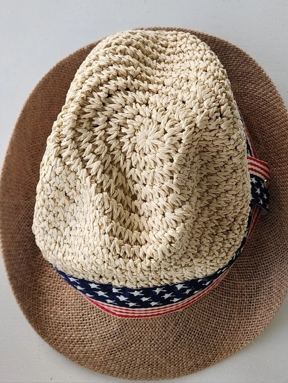 Steve Madden Tan Straw Fedora with Black Sweatband